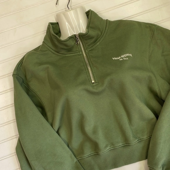 Vitae Apparel Olive Crop Half Zip L/S Sweatshirt - Picture 1 of 10